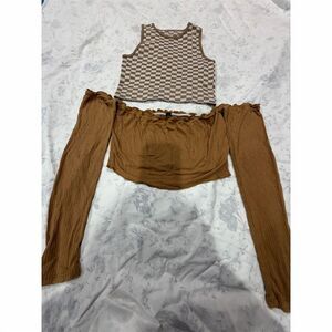 Wild Fable Women's S 2-Piece Checkerboard Tank & Brown Long Sleeve Set